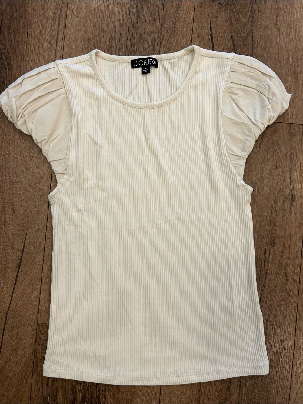 J.Crew Cream Ribbed Puff Sleeve T-shirt